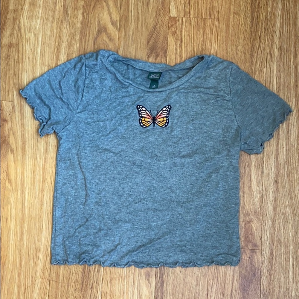 Butterfly Lettuce Edge Grey Crop Top